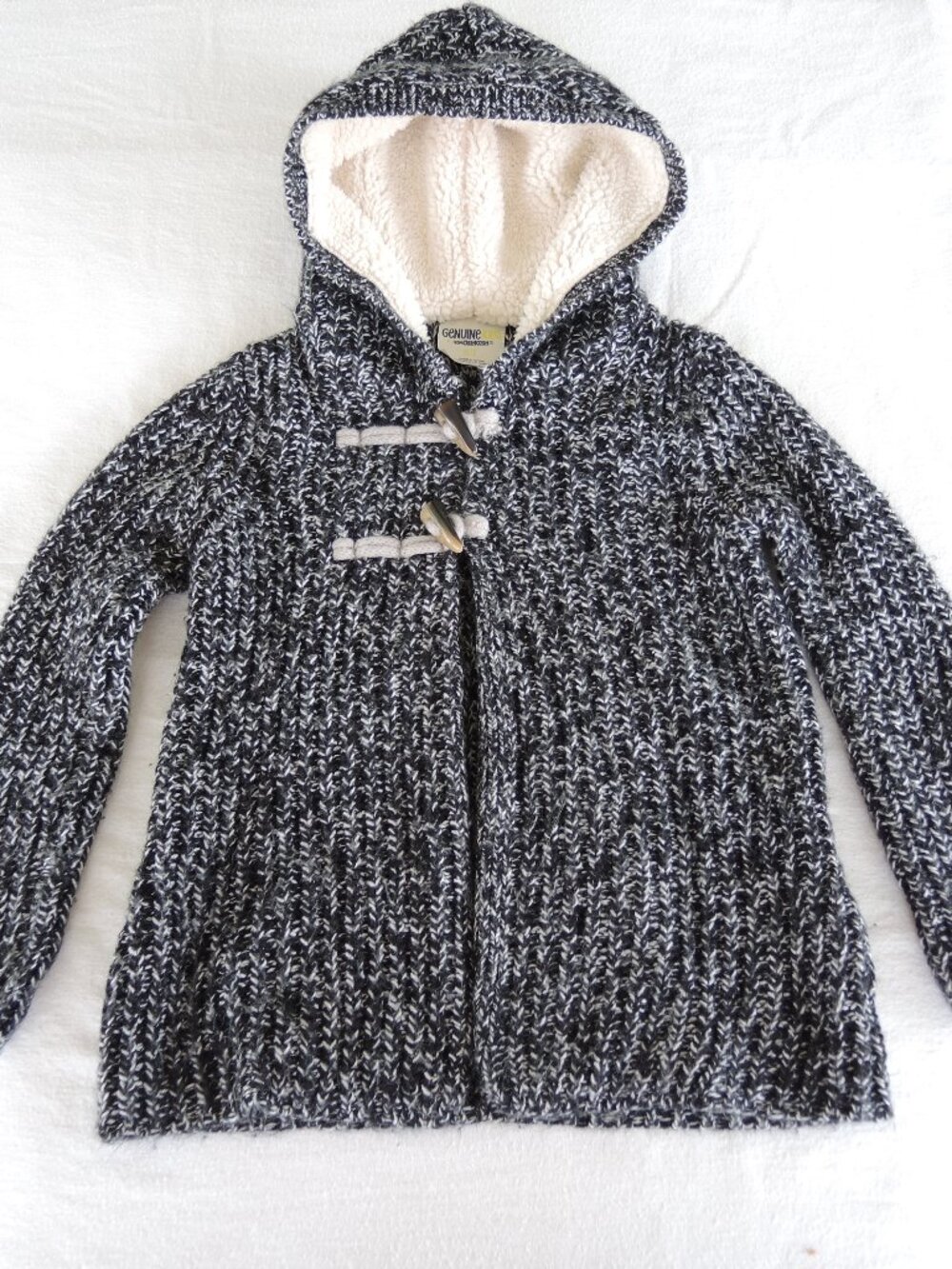 Genuine Kids by OshKosh Knit Hooded Sweater Jacket Black & White w/ Toggles Sz5T